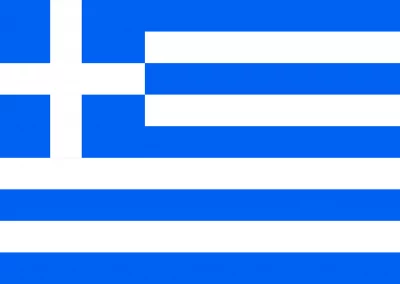 The flag of Greece features nine horizontal blue and white stripes with a blue square and a white cross in the upper hoist-side corner, symbolising the nation's Greek heritage.