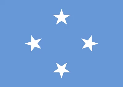 A light blue flag representing Micronesia, with four white five-pointed stars arranged in a diamond pattern: one star at the top, one at the bottom, and one on each side.